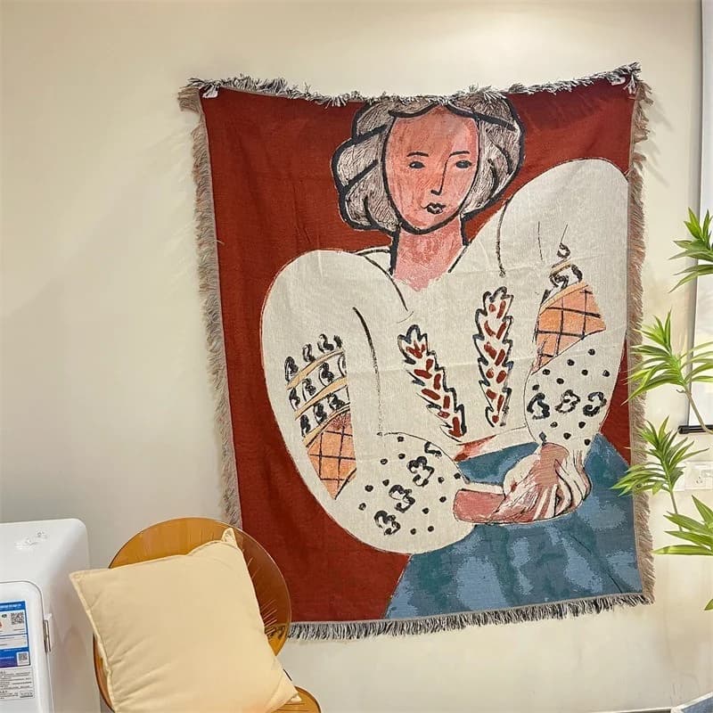 Matisse-tyylinen puuvillasekoitekudonta seinäkoristeeksi sohvaan tai sänkyyn