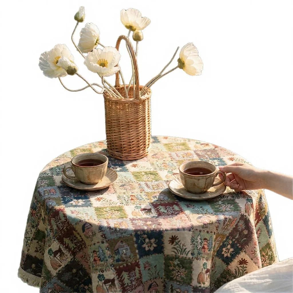 Maalaistyylinen jacquard-pöytäliina kukkaöljymaalaustyyli