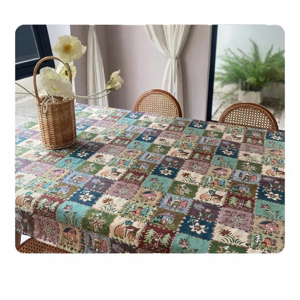 Amerikkalainen maalaistyylinen jacquard-pöytäliina kukkaöljymaalauskuviolla