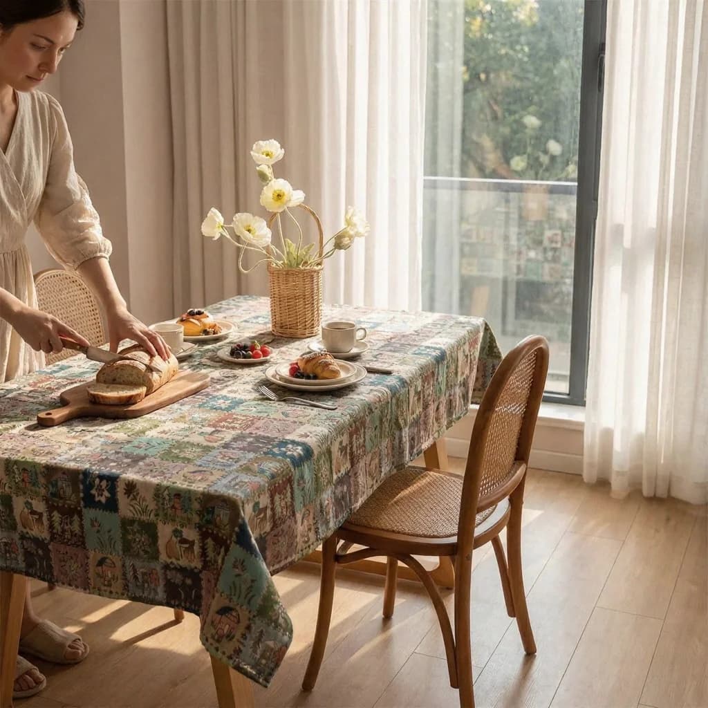 Amerikkalainen maalaistyylinen jacquard-pöytäliina kukkaöljymaalauskuviolla