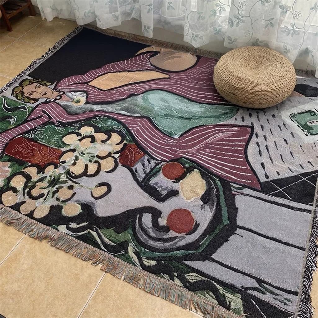 Matisse-tyylinen taidekangas heittoviltti sohvaan ja seinäkoristeeksi
