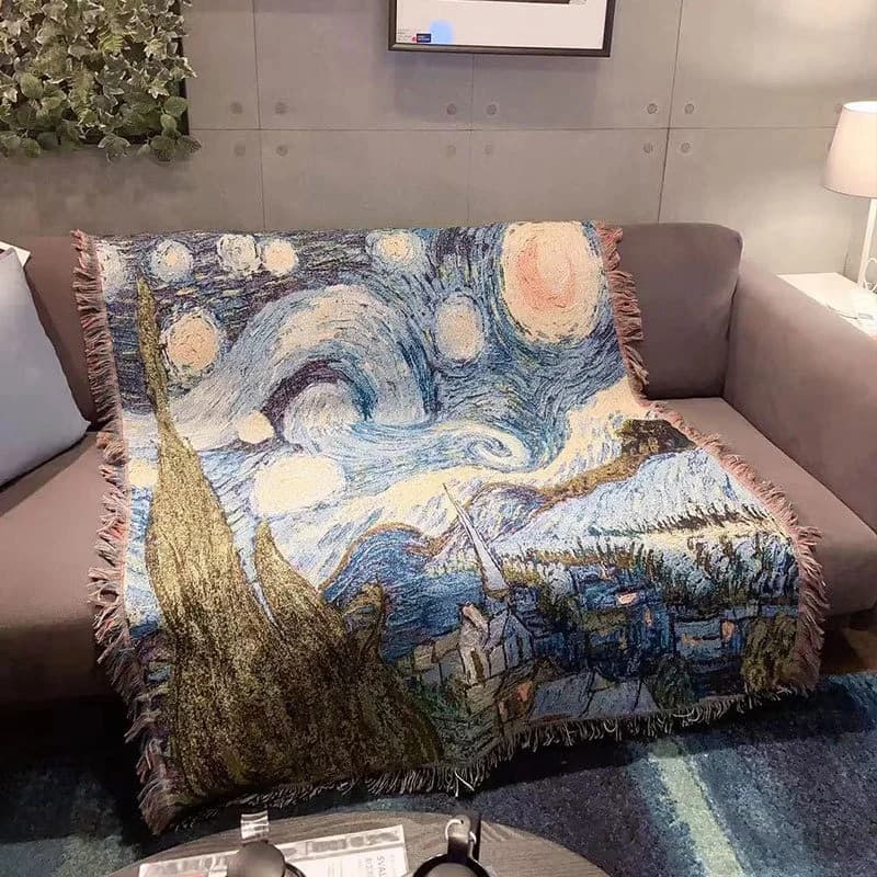 Van Gogh Tähtikirkas yö -sovapeite puuvillasekoite koristeellinen päällinen