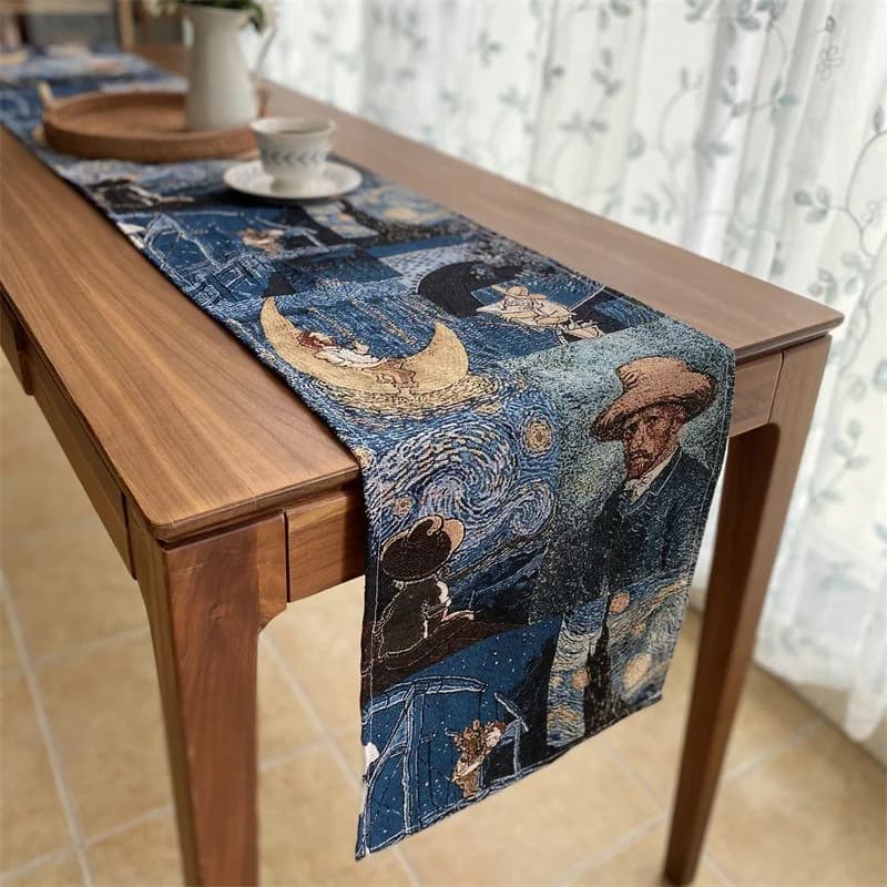 Van Gogh -tyylinen puuvilla-pellavasekoite pöytäliina sisustukseen