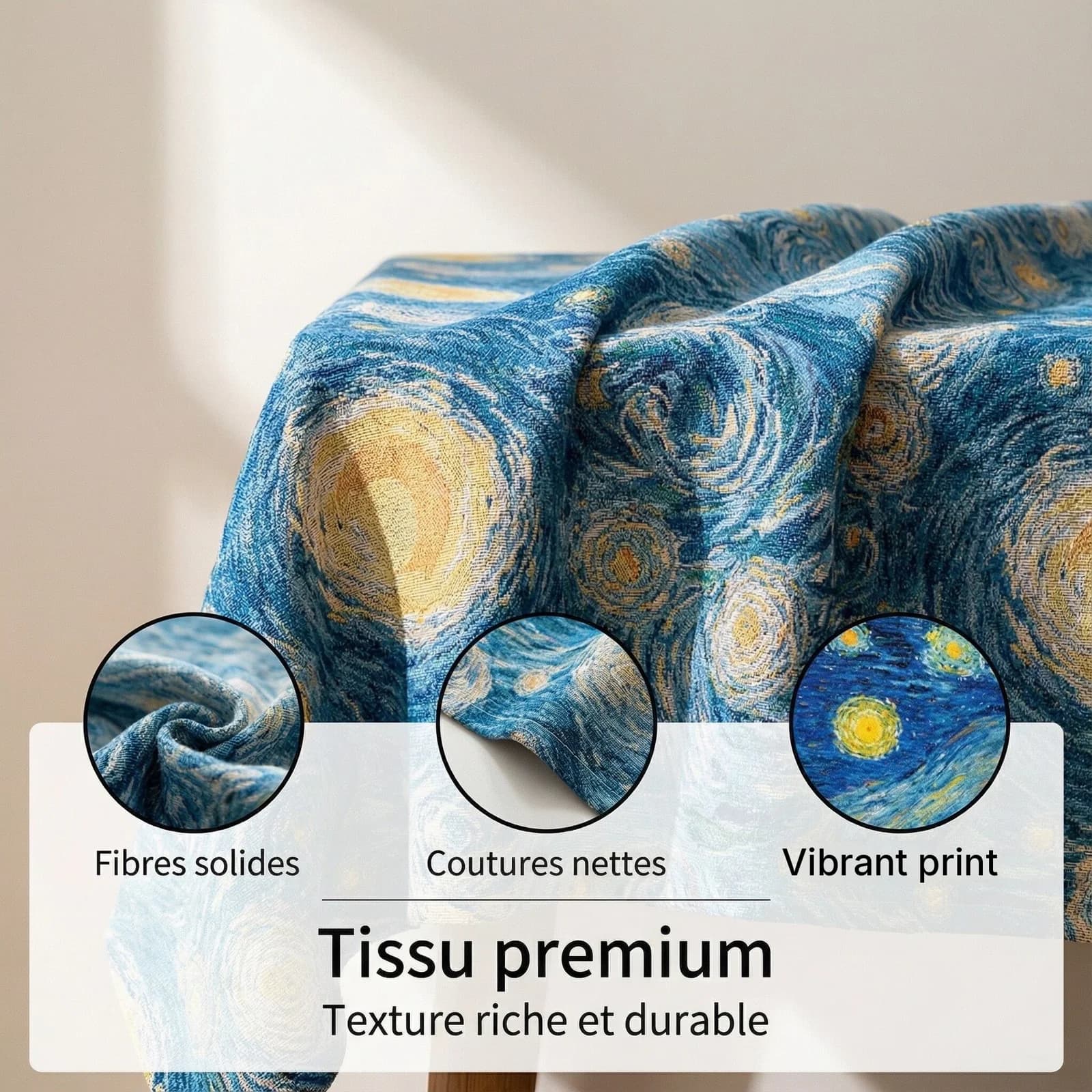 Tähtiyö-jacquard-pöytäliina ja kankainkoriste
