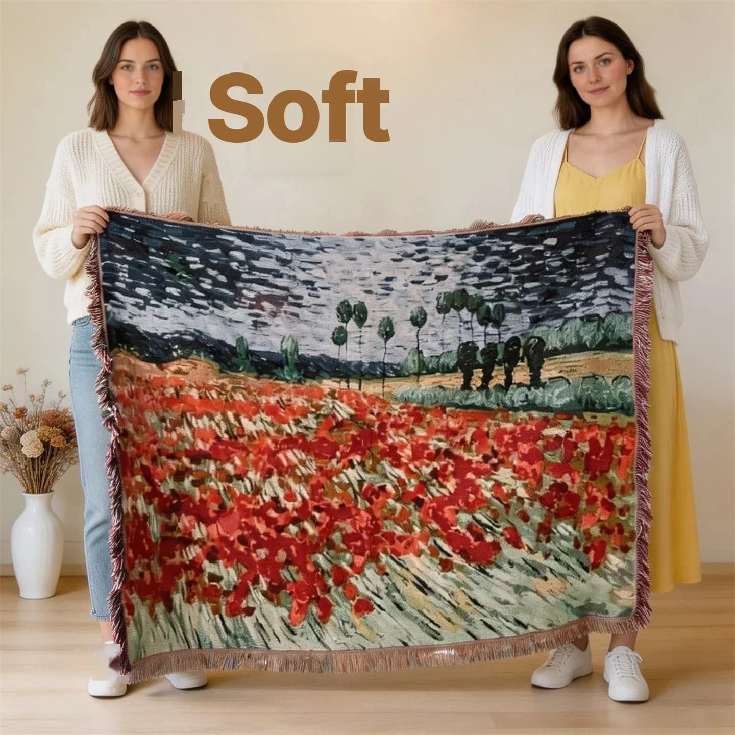 Van Gogh -tyylinen seinävaate ja heittoviltti