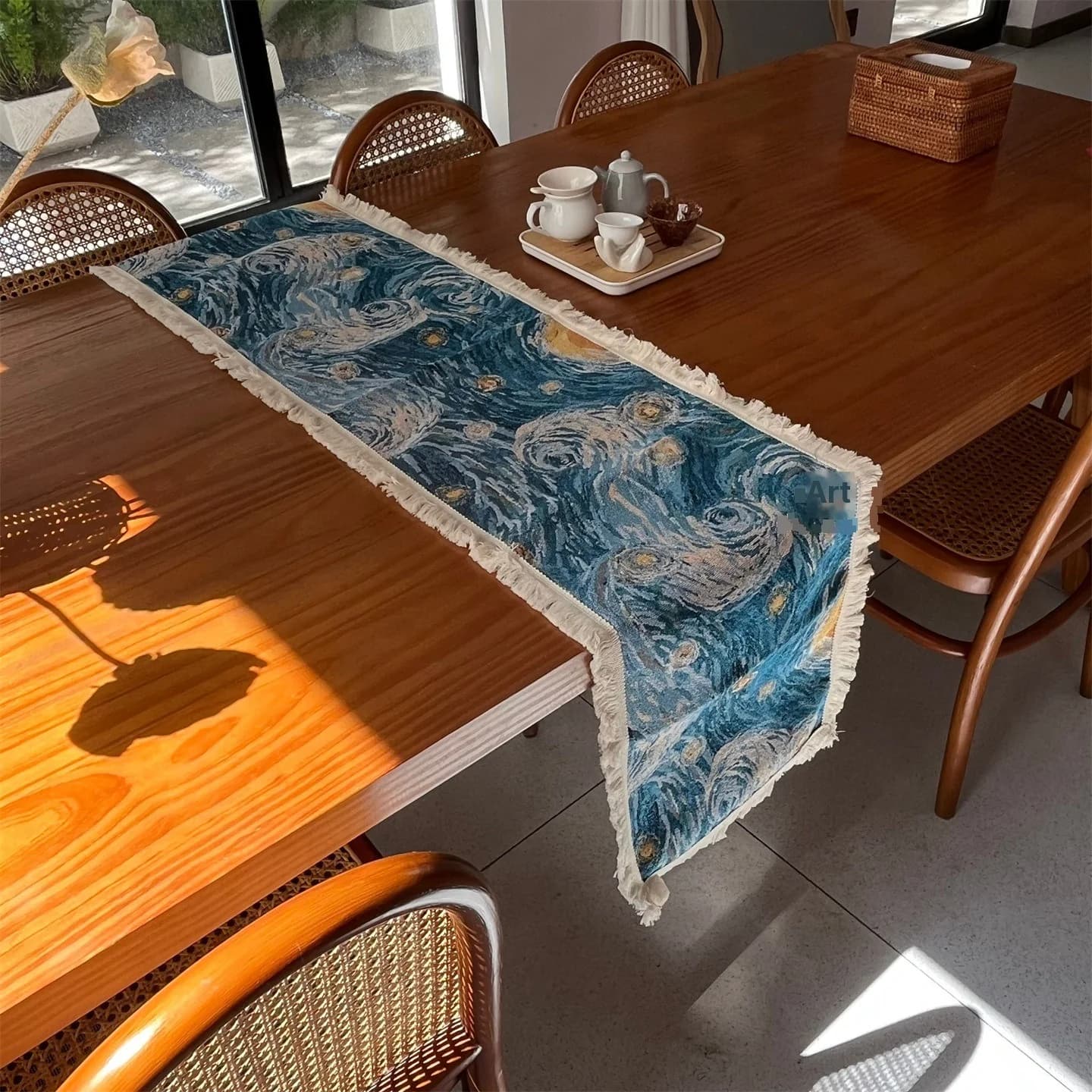 Van Gogh Tähtiyö -tyylinen pöytäliina, puuvillasekoite