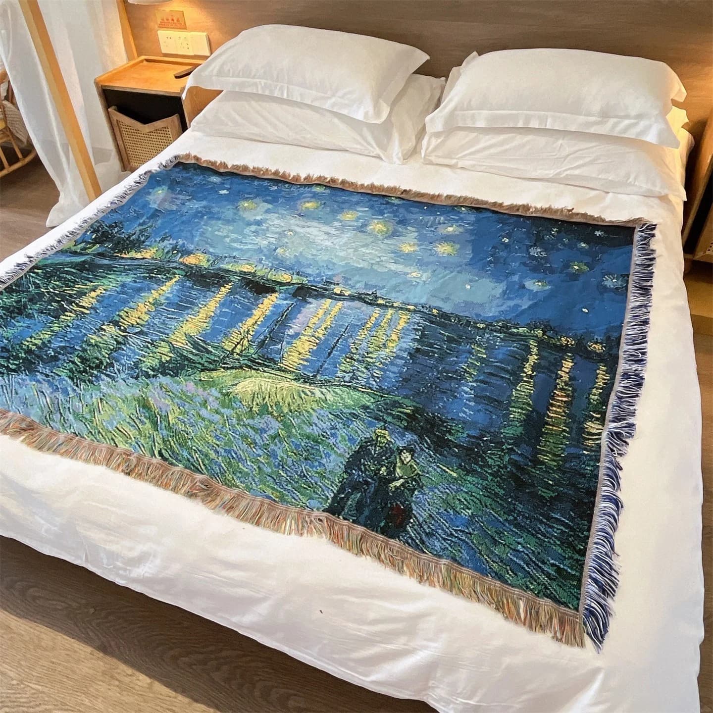 Van Gogh -tyylinen kudottu heittopeitto, 130x160 cm