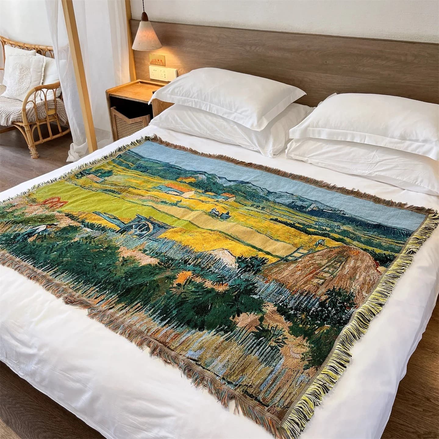 Van Gogh -tyylinen kudottu heittopeitto, 130x160 cm