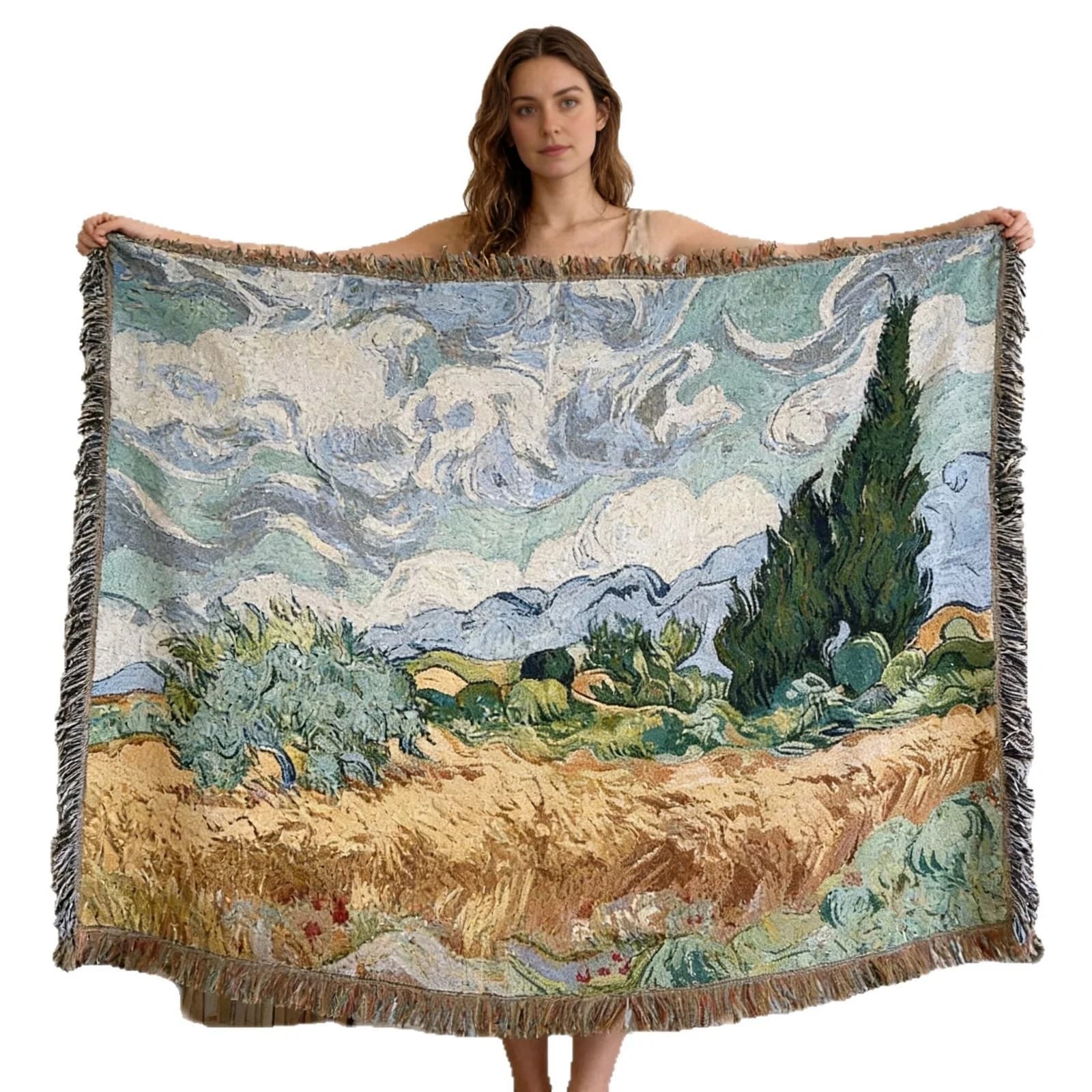 Van Gogh -tyylinen kudottu seinävaate/heitto viltti sohvaan