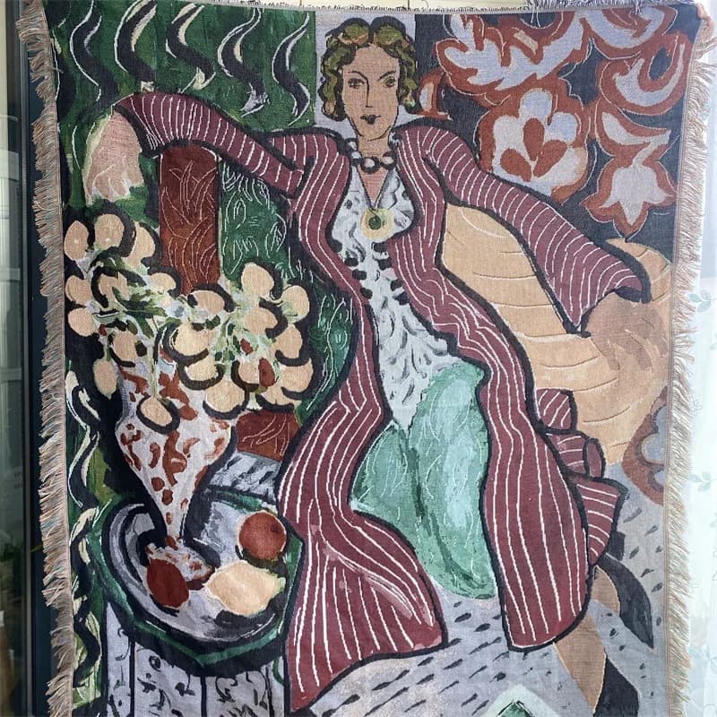 Matisse-tyylinen taidekangas heittoviltti sohvaan ja seinäkoristeeksi