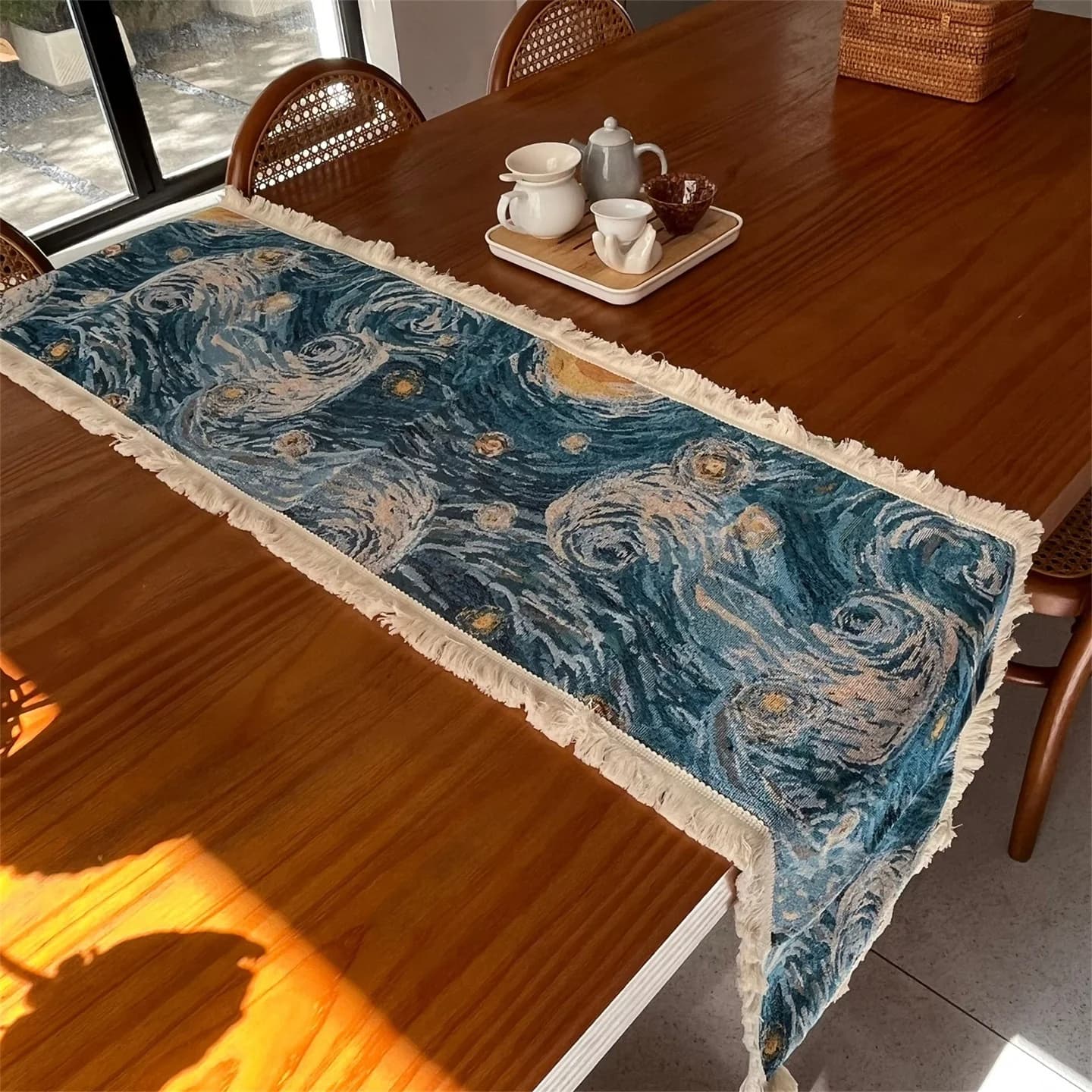 Van Gogh -tyylinen puuvillasekoitepöytäliina, koristeellinen kangas
