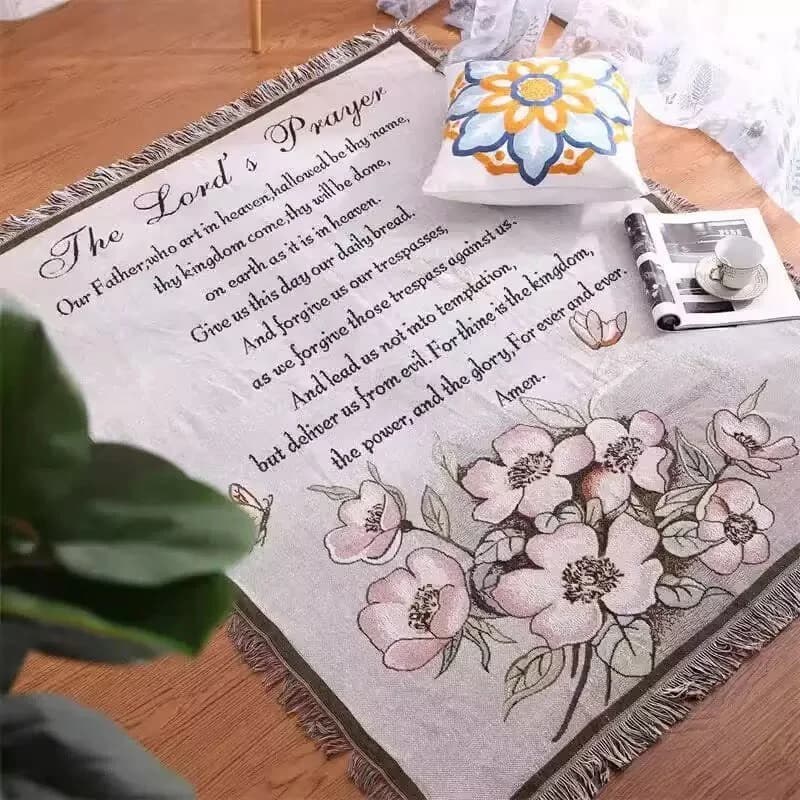 Kudottu kuvakudospäällinen sohvalle, sängylle tai seinälle