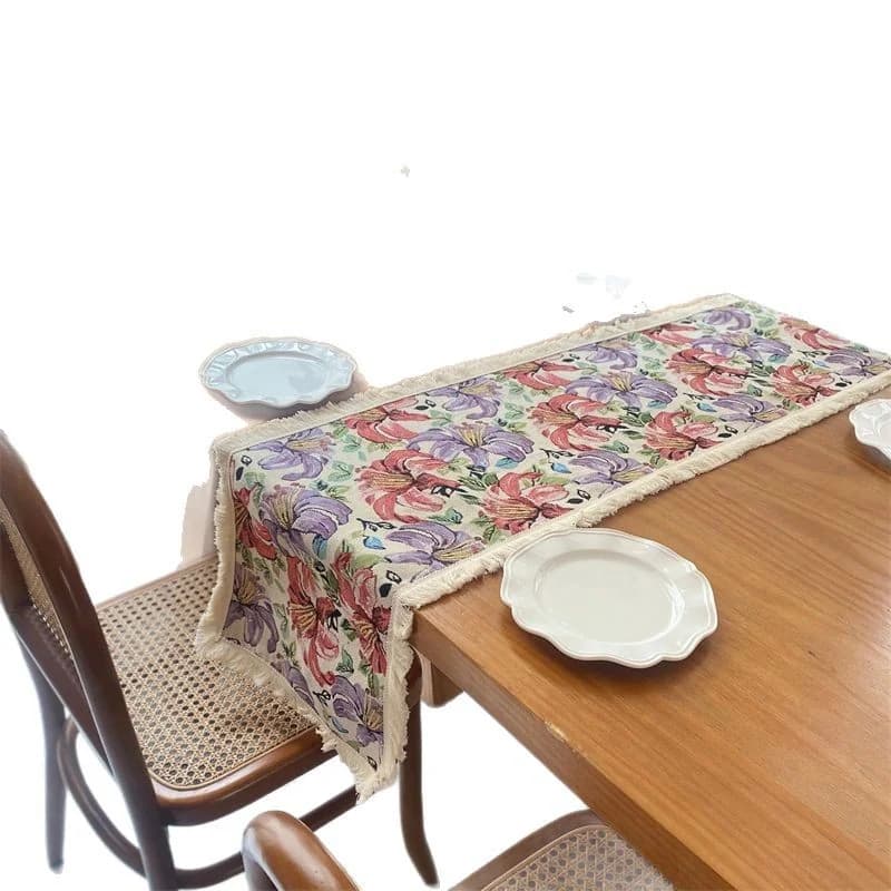 Amerikkalainen maalaistyylinen jacquard-pöytäliina, kukkakuvio