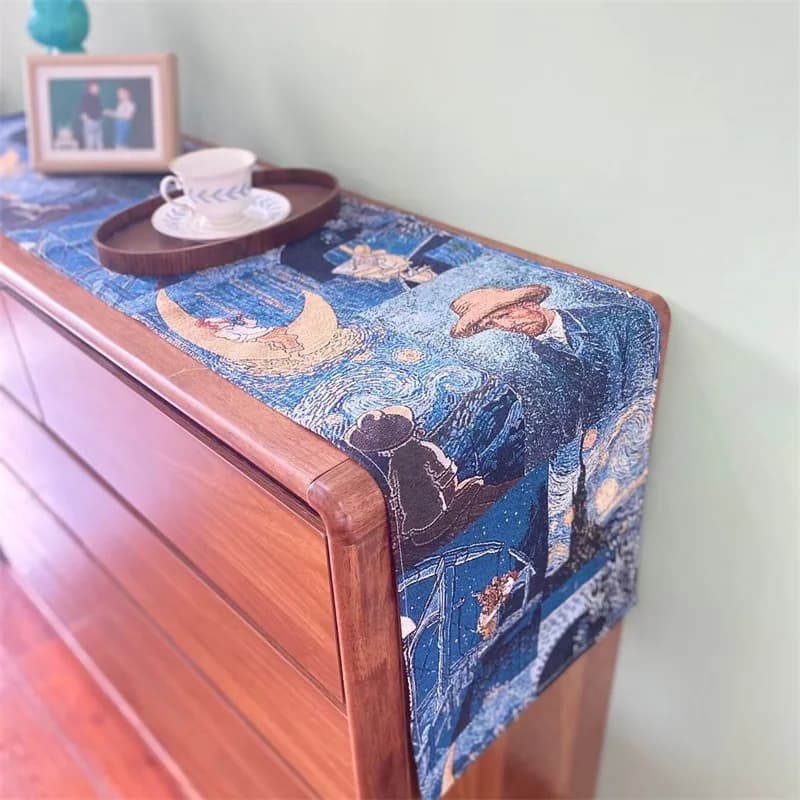 Van Gogh -tyylinen pöytäliina, puuvilla-pellavasekoite