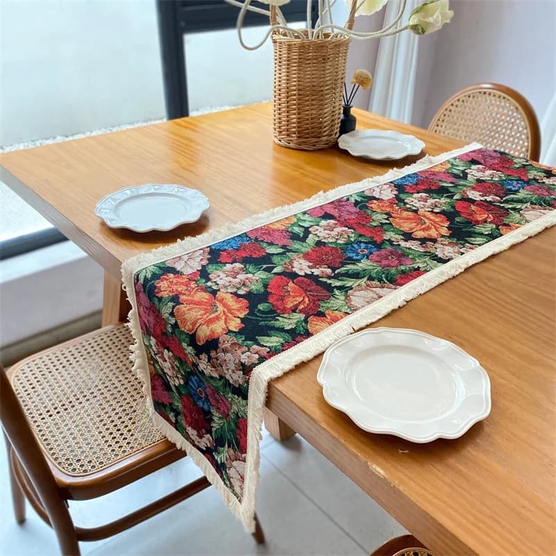 Amerikkalainen maalaistyylinen jacquard-pöytäliina, kukkakuvio