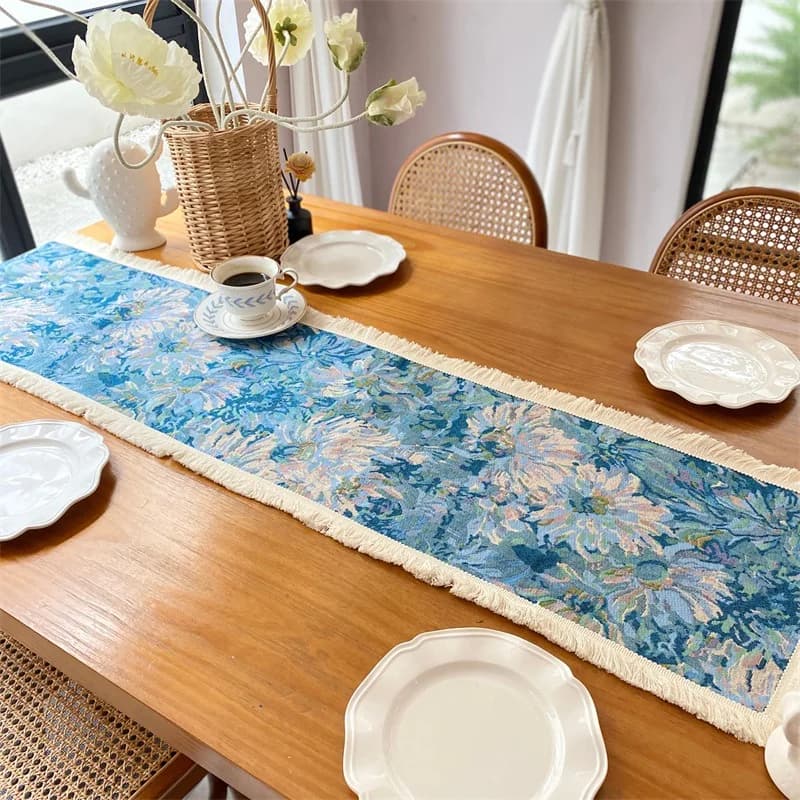 Amerikkalainen maalaistyylinen jacquard-pöytäliina, kukkakuvio